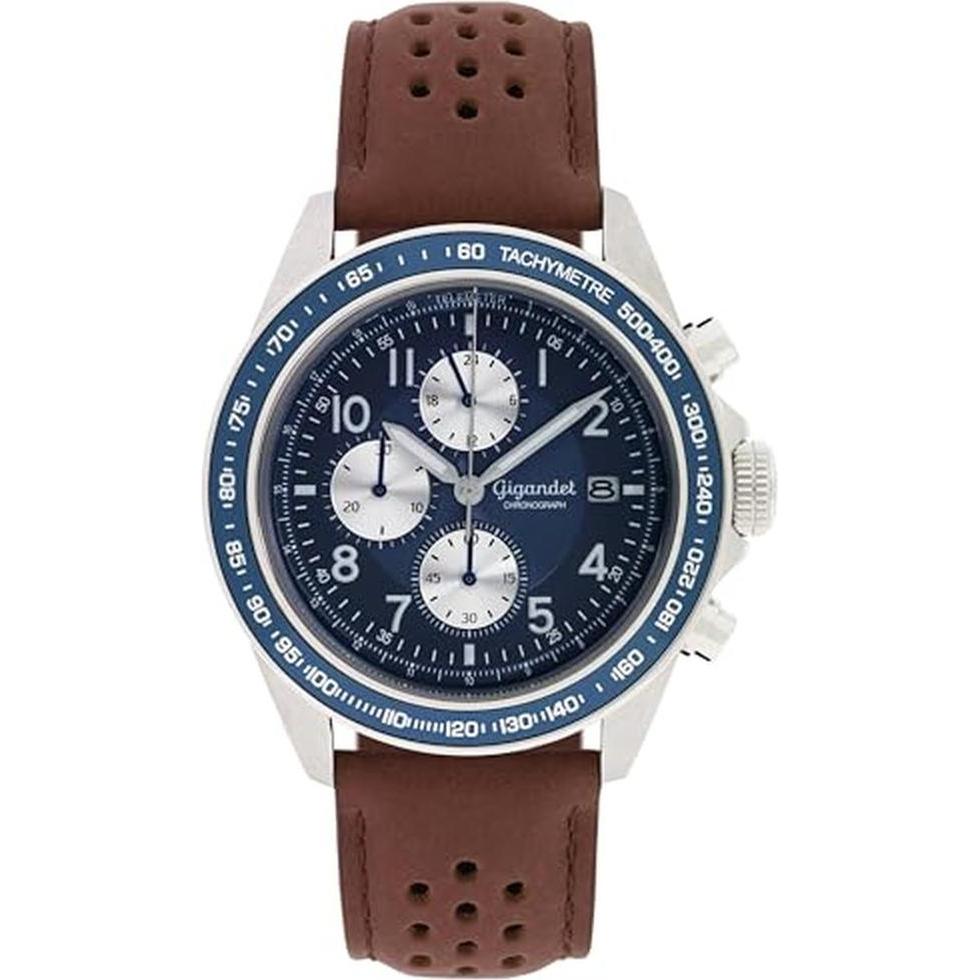 Gigandet, Orologio da polso, Analoge Chronographenuhr mit Lederarmband, Blu
