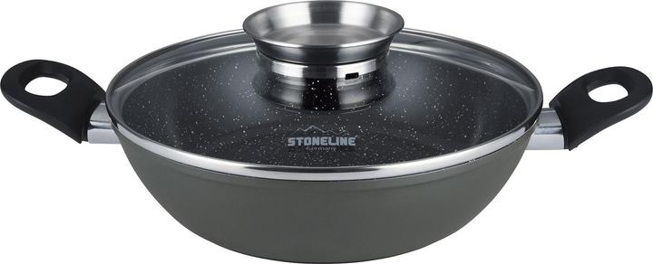 Stoneline CERAMIC Servierpfanne 24cm, Keramik-Beschichtung, mit Aroma-Glasdeckel (24 cm, Wok, Aluminium)