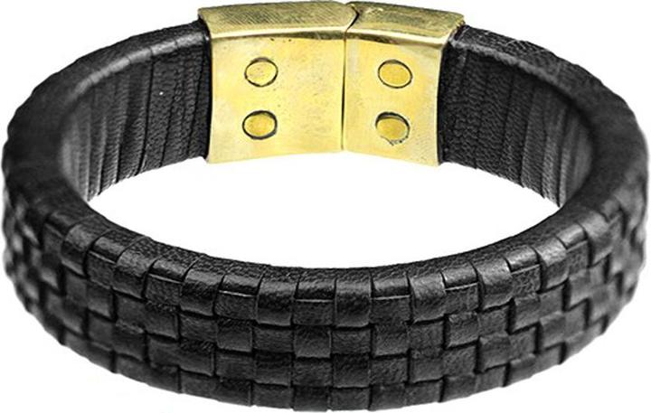 Produktbild Star Piercing Lederarmband schwarz geflochten Karo (21 cm, Messing)