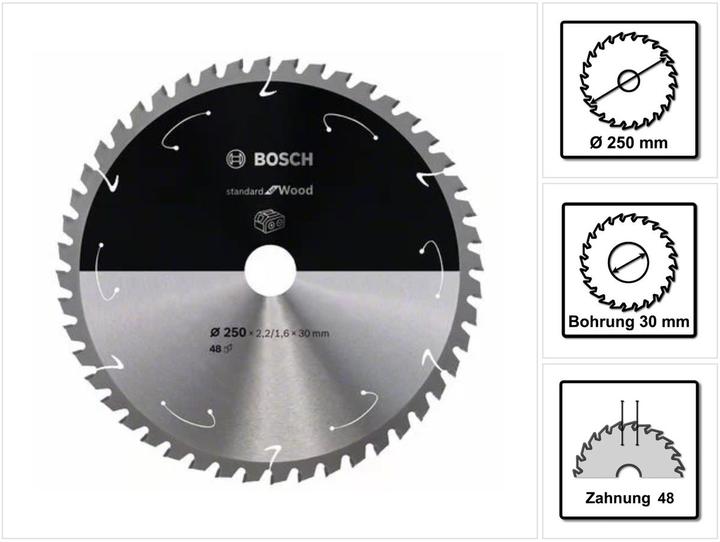 Productafbeelding Bosch Professional Zubehör Cirkelzaagblad Standaard voor hout, 250x2,2/1,6x30,48 tanden