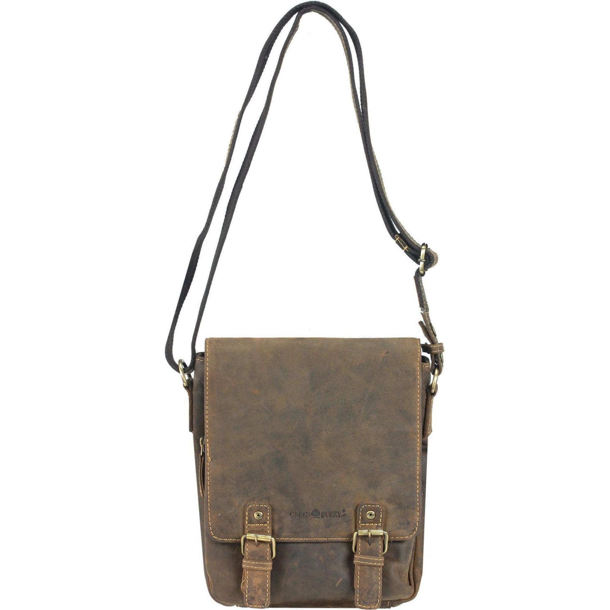 Greenburry, Handtasche, Vintage Umhängetasche Leder 25 cm, Braun