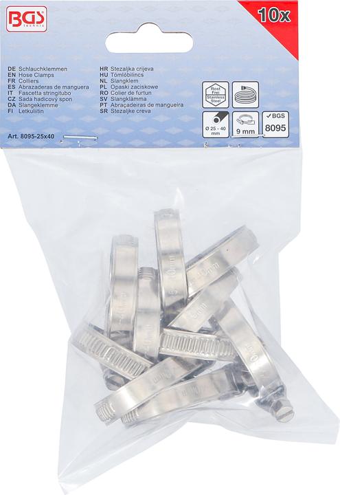 BGS Schlauchklemmen rostfrei 25 x 40 mm 10-tlg. (Hose clip, 40 mm)