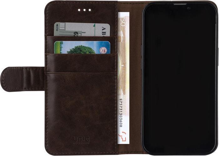 Actual product image UNIQ Accessory Case iPhone 13 - Book Case imitation leather brown with 3 card slots No.178 (Apple iPhone 13)