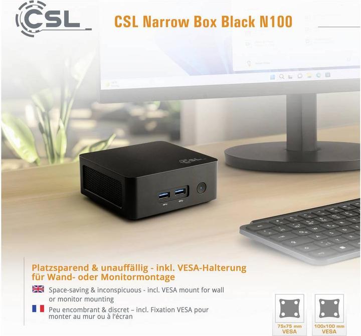 Actual product image CSL Mini-PC Narrow Box Black / 16GB / 500 GB M.2 SSD / Win 11 Pro (500 GB, 16 GB, Intel N150, Intel UHD Graphics)
