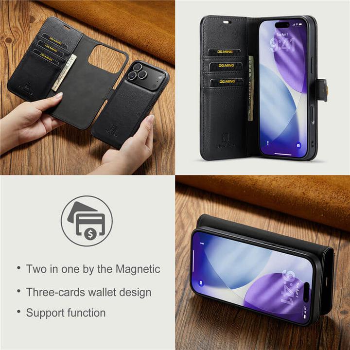 Actual product image Dg.Ming iPhone 17 Pro Max - Flip Case, 3 Kartenfächer, Magnetverschluss, Leder-Optik, Grau (Apple iPhone 17 Pro Max)