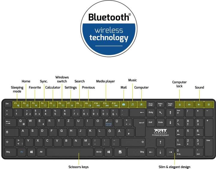Image du produit Port Designs Port Keyboard Office Pro Rechargeable Bluetooth - Fr (DE, Sans fil)