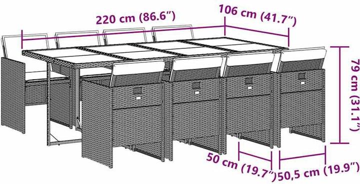 Produktbild vidaXL Garten Essgruppe (220 x 106 x 73 cm)