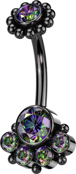 Produktbild Hollywood Body Jewelry Banane Innengewinde schwarz mit Kugelblume schwarz Kristall dunkel multicolor und grosser vier klein (ohne Messing, Chirurgenstahl 316L)