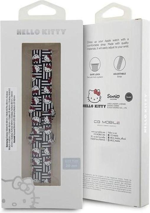 Immagine prodotto Hello Kitty Pasek Uniwersalny HKUWMSDIESK Silicone Heads & Stripes cinturino nero 20mm (20 mm, Acciaio inossidabile, Silicone)