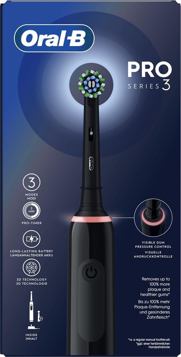 Productafbeelding Oral-B Pro 3 3000 elektrische tandenborstel, zwart (Oscillerende tandenborstel)