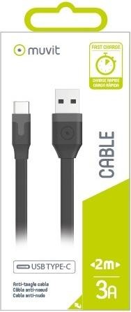 Produktbild Muvit Flat Type-C Cable USB 2.0 2M 3A Black (2 m, USB 2.0)