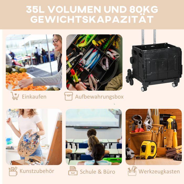 Actual product image Swisshandel24 Folding shopping trolley, adjustable telescopic handle, lid, up to 80kg, black