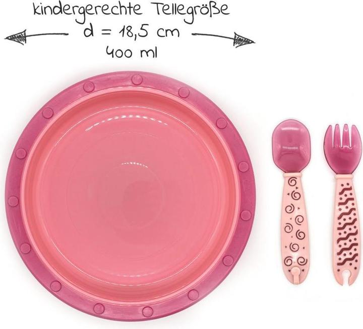 Produktbild MiaMia Kinderteller & Breischalen Babyteller zum Mitnehmen inkl. Besteck - Pink