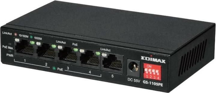 edimax Commutateur Gigabit PoE+ longue portée à 5 ports, 4 ports PoE+ et interrupteur DIP (5 ports)
