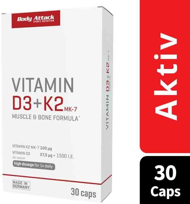 Actual product image Body Attack Vitamin D3 + K2 (30 Piece, Capsules, 16.30 g)