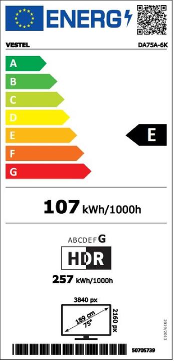 Energie-Label Vestel 75INCH UHD 4K 16/7 INTERACTIVE (3840 x 2160 Pixel, 75")