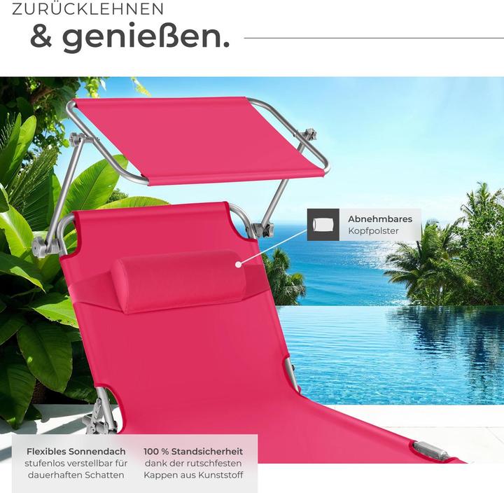 Produktbild tectake 2 Gartenliegen 4-stufig mit Kopfpolster (161 cm)