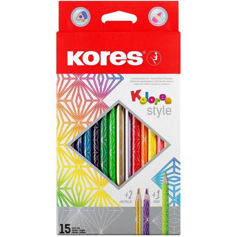 Kores, Malstifte, Dreikant-Buntstifte "Kolores Style", 15er Kartonetui (Mehrfarbig, 15 x)