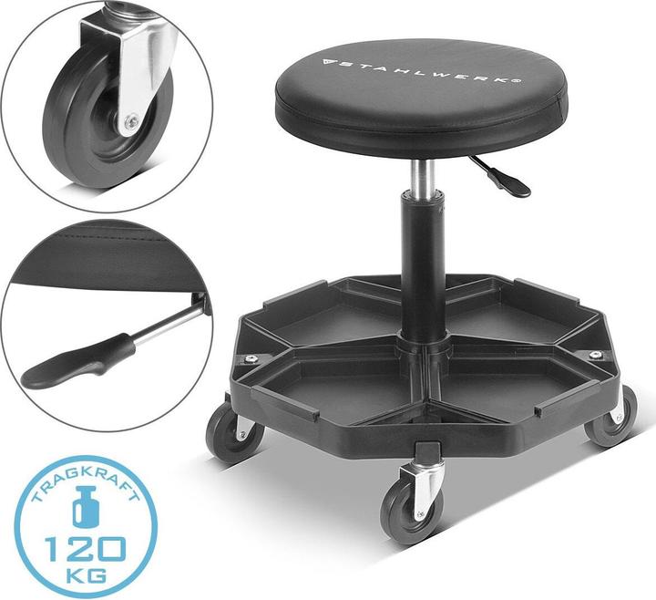 Produktbild Stahlwerk Werkstatthocker WRH-57 ST Schwarz mit 120 kg Tragkraft Werkstattsitz (1 x)
