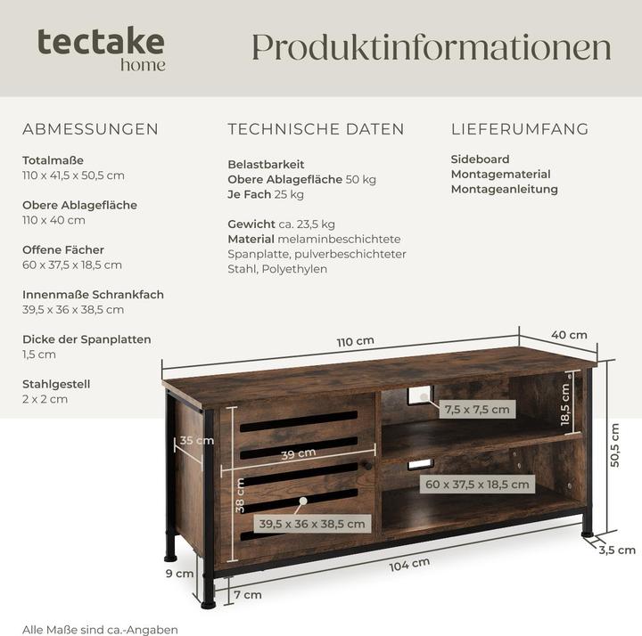 Produktbild tectake TV-Board Galway 110x41,5x50,5cm (41.50 x 41.50 x 50.50 cm)