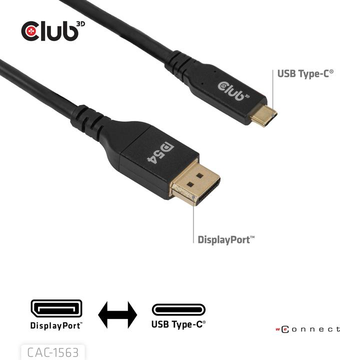 Actual product image Club 3D Club3D Kabel USB Typ C <-> DP 2.1 2m 8K120Hz St/St (2 m, USB Type C)