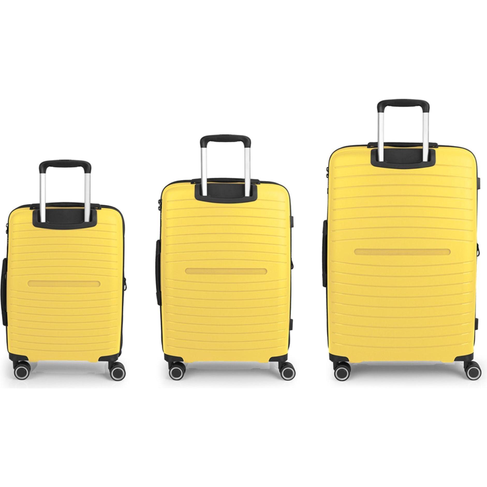 Gabol, Koffer, Shinyuu 4 Rollen Kofferset 3-teilig mit Dehnfalte, Gelb, (220 l, XL (ab 115l))