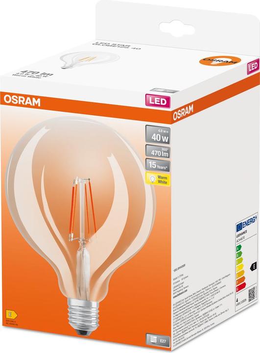 Image du produit Osram 4099854054211 LED EEK E (A - G) E27 Globeform 4 W = 40 W Blanc chaud (Ø x H) (E27, 470 lm, 4 x)