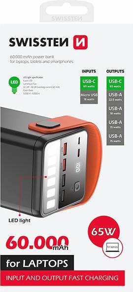 Actual product image Swissten Power Line (60000 mAh, 65 W, 222 Wh)