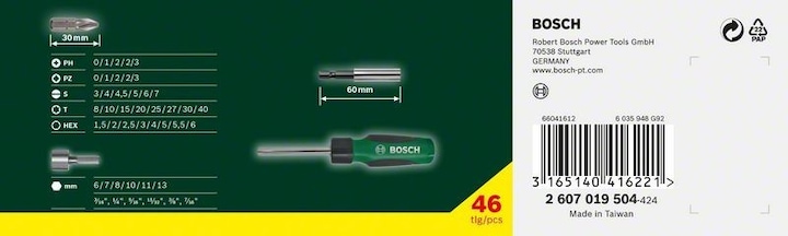 Produktbild Bosch Zubehör Titan-Schraubendreher-Set 46 Stück(e) (Innensechsrund TX M10, Innensechsrund TX M15, Innensechsrund TX M20, Innensechsrund TX M30, Kreuz Phillips PH M1, Kreuz Phillips PH M2, Innensechsrund TX M27, Innensechsrund TX M40, Kreuz Phillips PH M0, Kreuz Pozidriv PZ M1, Kreuz Pozidriv PZ M3, Kreuz Pozidriv PZ M0, Sechskant (hexagonal) M2)
