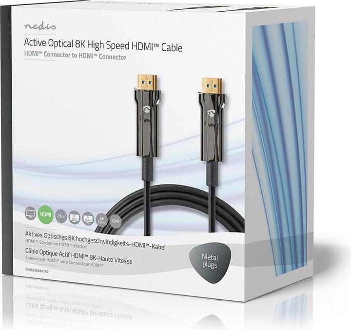 Actual product image Nedis High Speed??HDMI T Cable with Ethernet HDMIT Plug HDMIT Plug 8K@60Hz 48 Gbps 75.0 m run (75 m)