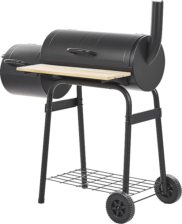 Beliani Holzkohlegrill mit Räucherkammer schwarz rollbar SATAH (31 cm)