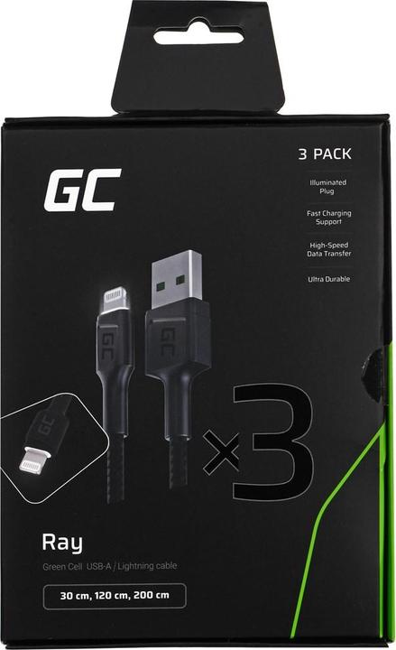 Image du produit GreenCell Set 3x Ray Câble Lightning 30 cm (2 m, USB 3.0)