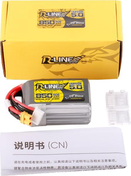 Actual product image Tattu R-Line Wersja 5.0 850 mAh 14.8 V 4S1P 150C XT30U-F (14.80 V, 850 mAh)