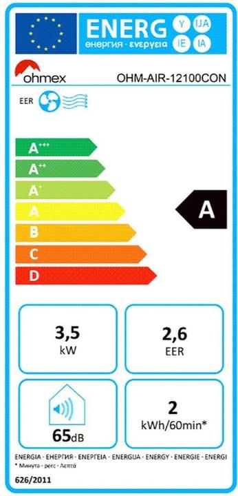 Label énergétique Ohmex Climatiseur AIR-12100 (26 m², 12000 BTU/h)