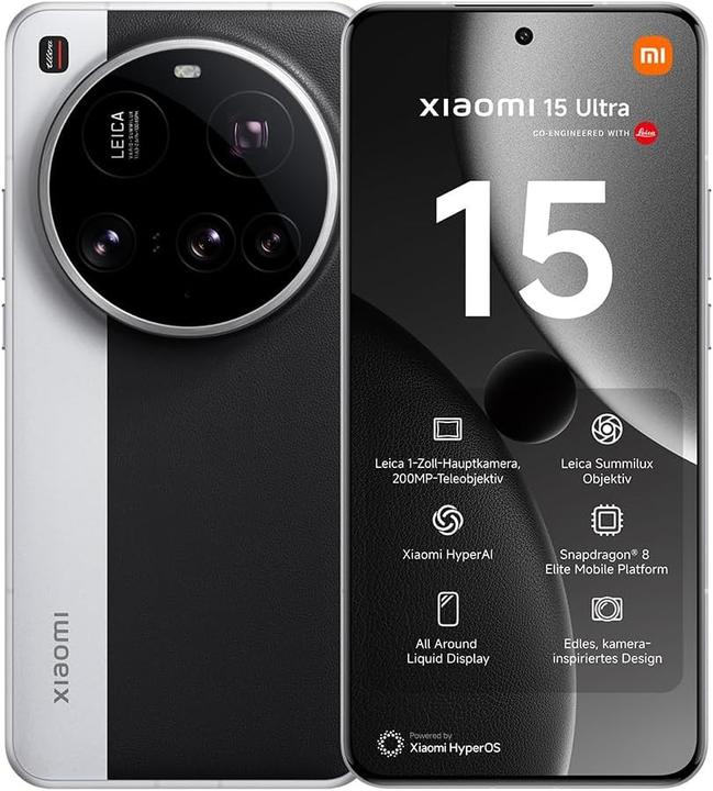 Xiaomi Ultra Smartphone mit 200MP Super Telefoto, HyperAI, HyperOS 2, 5410mAh Batterie, 90W HyperCharge (512 GB, Silber-Chrom)