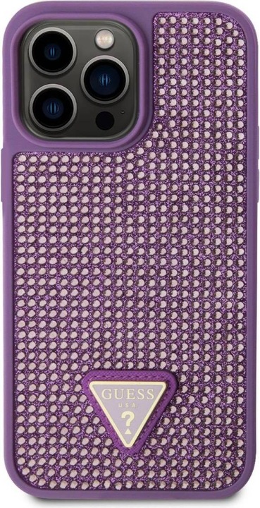 Actual product image Guess Rhinestones Triangle Metal Logo Case for iPhone 15 Pro Max Purple (Apple iPhone 15 Pro Max)