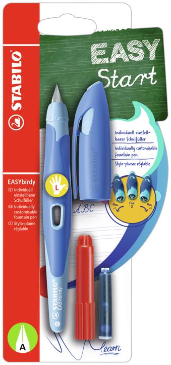STABILO Ergonomischer Schulfüller für Linkshänder mit Anfänger-Feder A - EASYbirdy Pastel Edition bl (Hellblau, Blau, 1 x)