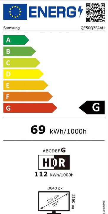 Energy Label Samsung QE50Q7F (50", Q7F, QLED, 4K, 2025)