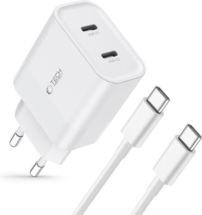 Immagine prodotto Tech-Protect C20W 2x caricatore di rete USB-C PD 20W con cavo USB-C / USB-C - bianco (20 W, 2 porte)