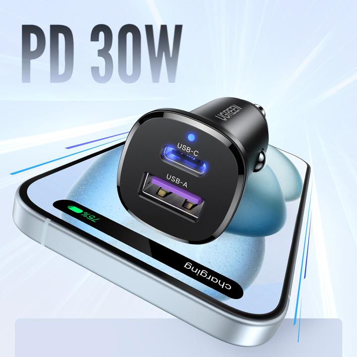 Produktbild Ugreen EC305 25845 car charger USB-C USB-A 30W - black