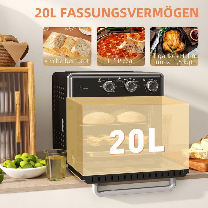 Produktbild Swisshandel24 Minibackofen mit Umluft 20L Mini Ofen mit Backblech, Grillrost und Krümelblech, bis 360°C