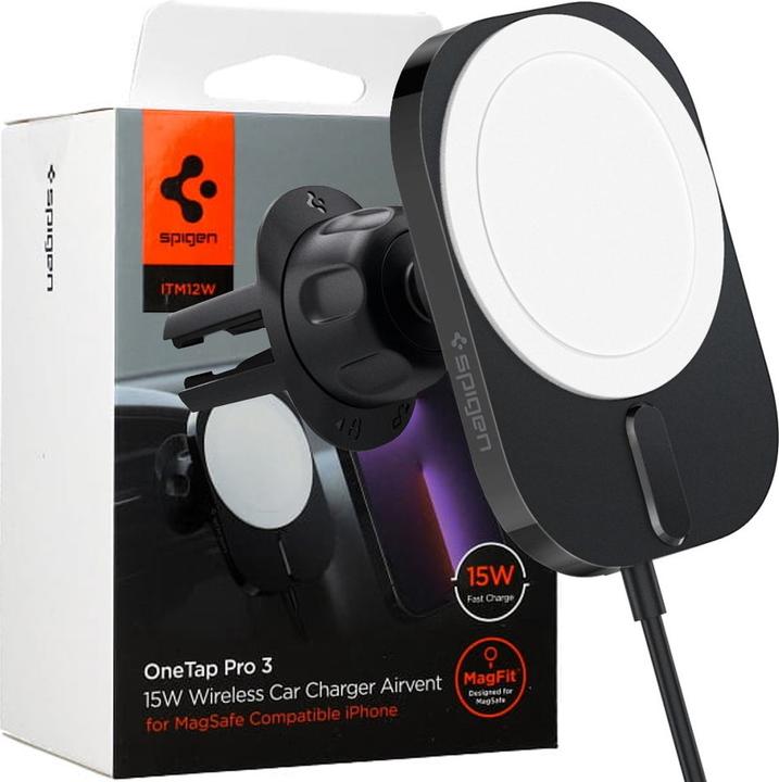 Image du produit Spigen support voiture avec chargeur ITM12W Onetap Pro 3 Magnetic Magsafe Vent Car Mount Wireless Charger b (15 W)