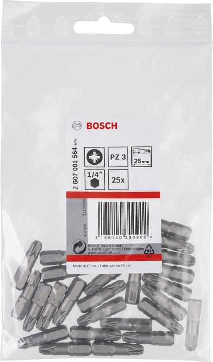 Actual product image Bosch Professional Zubehör Screwdriver bit extra-hard PZ 3, 25 mm, pack of 25 (Cross Pozidriv PZ M3)