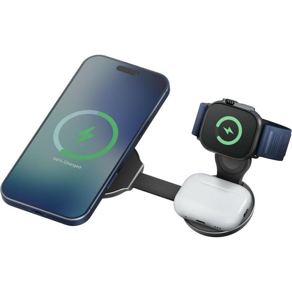 Energea Wireless Charger Alumag Trio 2 Aluminium foldable 3-in-1 Qi2.2 25W gunmetal, Caricabatteria senza fili