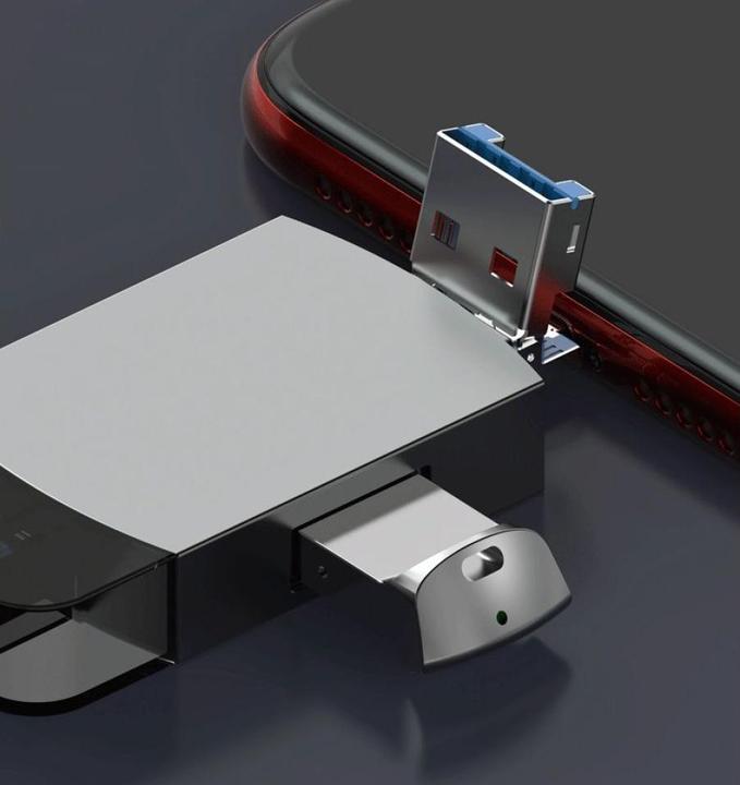 Actual product image PowerGuard 6-in-1 OTG Cardreader Adapter (USB-C, Lightning, USB-A)