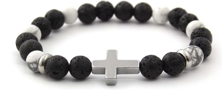 Actual product image Beneto Beaded bracelet made of lava stone. howlite and hematite MINK64 - Length: 17 cm (17 cm, Lava stone, Howit, Hematite)