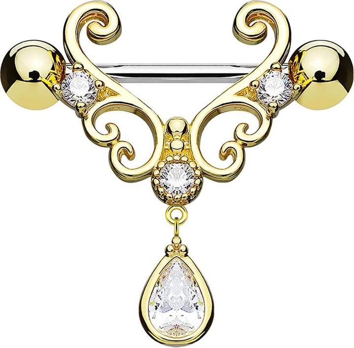 Image du produit Hollywood Body Jewelry Barbell 14k vergoldet Herz filigran mit Anhänger (Laiton, Acier chirurgical 316L)