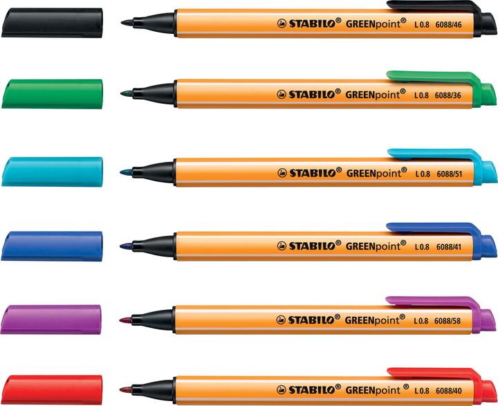 Actual product image STABILO GREENpoint environmentally friendly felt-tip pen (Blue, Red, Green, Black, Lilac, Turquoise, 6 x)