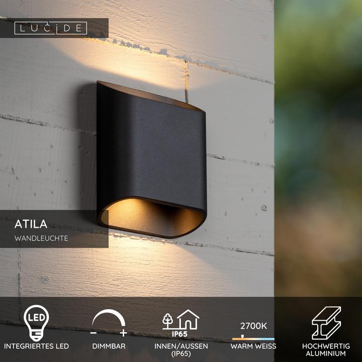 Produktbild Lucide ATILA LED Wandleuchte 2-fach 5W dimmbar IP65 Warmweiss Modern Schwarz 69805/12/30 (500 lm, IP65)