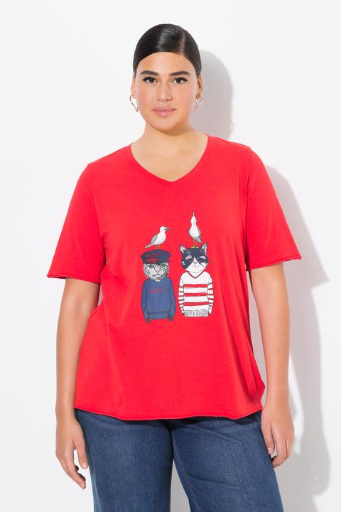 Produktbild Ulla Popken T-Shirt, Katzen, A-Linie, V-Ausschnitt, Halbarm (58)